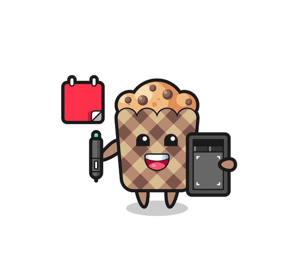 Illustration of muffin mascot as a graphic designer  cute design
