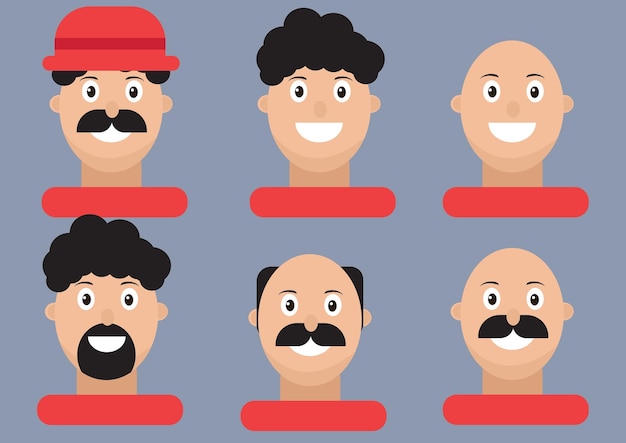 Vector illustration of multiple faces of men with diffrent looks