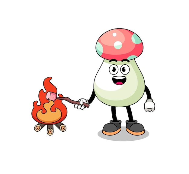 Illustration of mushroom burning a marshmallow