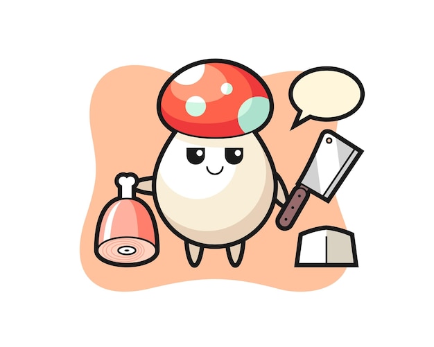 Illustration of mushroom character as a butcher