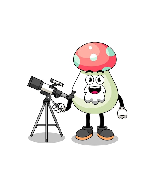 Illustration of mushroom mascot as an astronomer