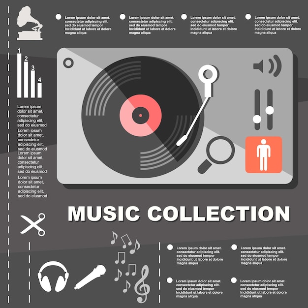 Elementi di infografica raccolta musica illustrazione su design piatto