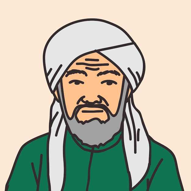 Illustration of a muslim cleric academic scholar with a turban and middle eastern clothing