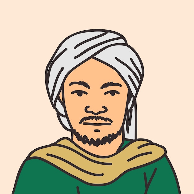 Illustration of a muslim cleric academic scholar with a turban and middle eastern clothing