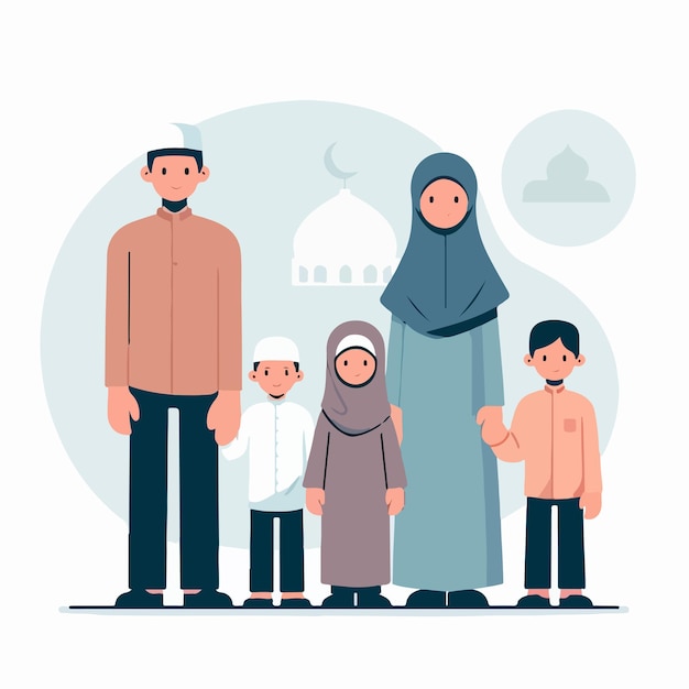 Vector illustration of a muslim family in a flat design style