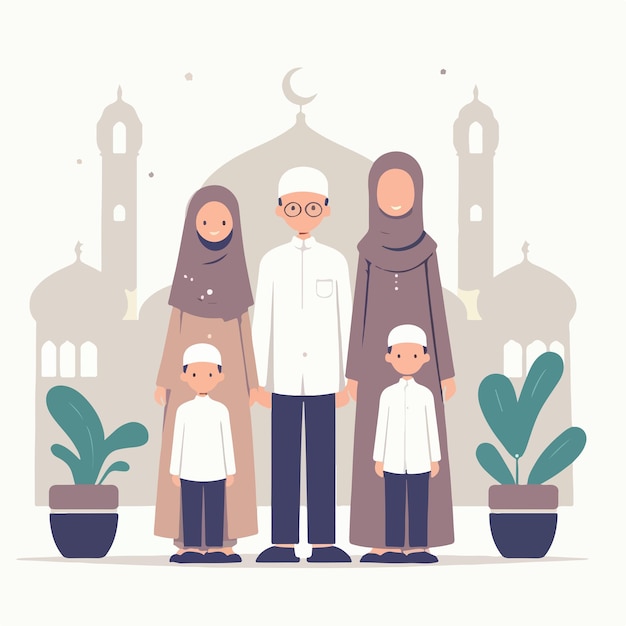 Illustration of a muslim family in a flat design style