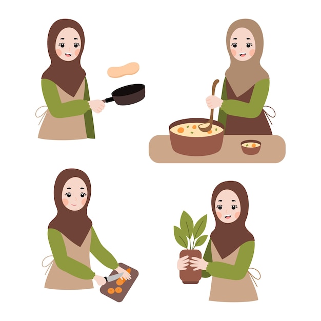 Illustration of muslim housewives flat vector concept