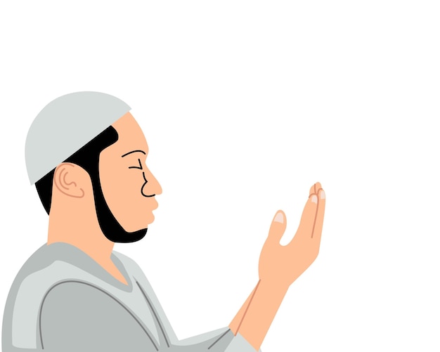 Вектор Иллюстрация мусульманский мужчина поднимает две руки и молится изолированно на белом фоне