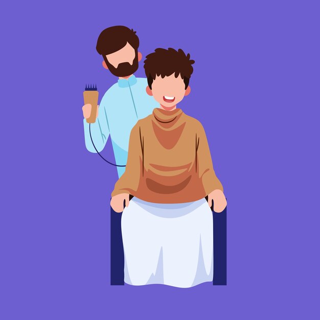 Illustration of muslim people shaving their hair