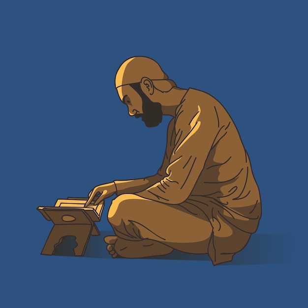 Illustration of a muslim sitting reading the quran