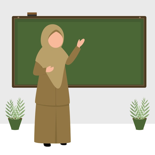 Illustration of a Muslim teacher teaching in class