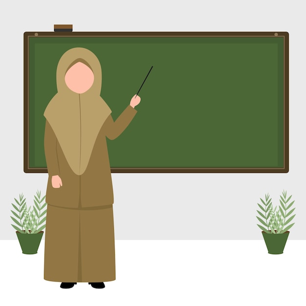 Vector illustration of a muslim teacher teaching in class