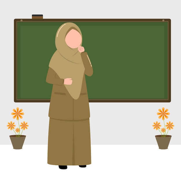 Vector illustration of a muslim teacher teaching in class