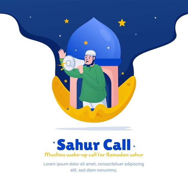 Vector illustration of a muslim waking up for ramadhan sahur