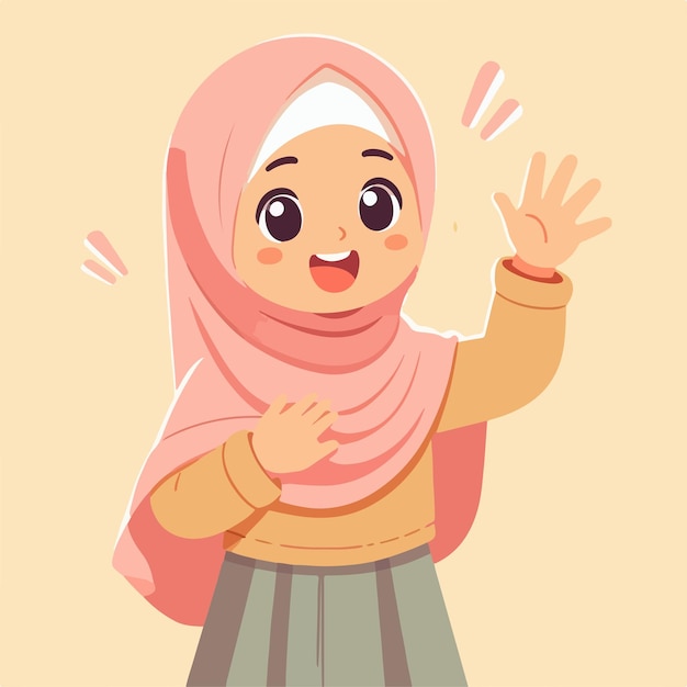 Vector illustration of a muslim woman saying hello with a simple and minimalist flat design style