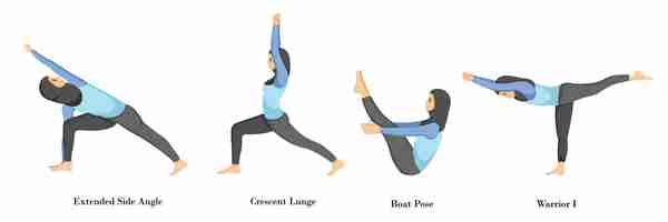 Vector illustration of muslim women doing yoga pose exercises