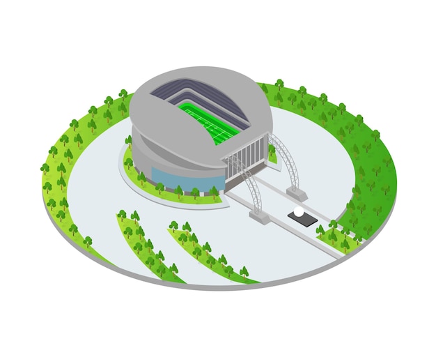 アイソメトリックスタイルの国立サッカースタジアムアイコンのイラスト