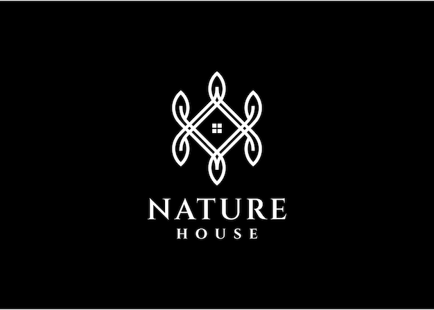 Illustration nature leaves with house logo design.