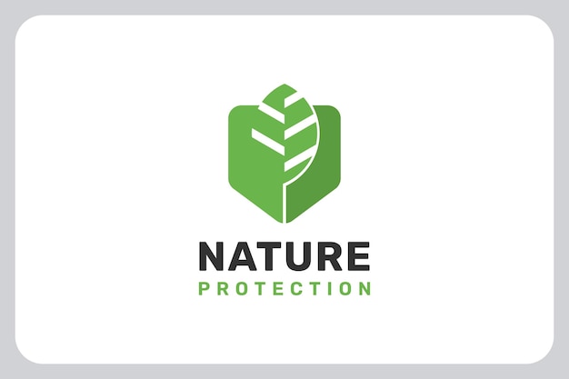 Illustration nature protection logo vector with green leaf and shield icon