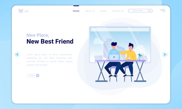 Illustration of new friends in a new place on the landing page