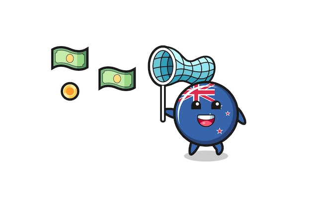 illustration of the new zealand catching flying money
