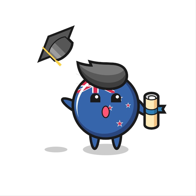 Illustration of new zealand flag badge cartoon throwing the hat at graduation