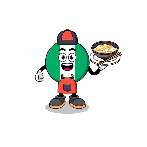 Illustration of nigeria flag as an asian chef character design