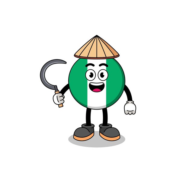 Illustration of nigeria flag as an asian farmer character design