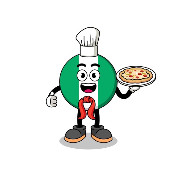 Illustration of nigeria flag as an italian chef character design