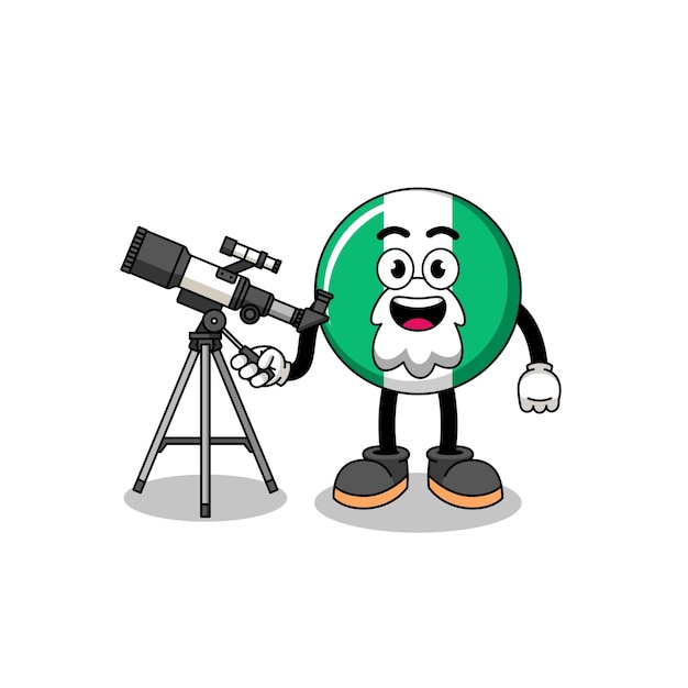 Illustration of nigeria flag mascot as an astronomer