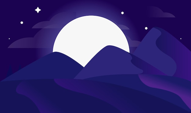 Vector illustration of night landscape in the forest and mountains