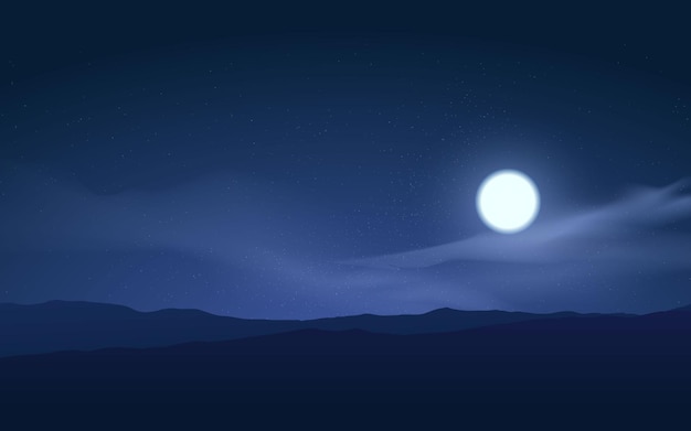 Vector illustration of night at mountain with moon