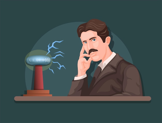 Illustration of nikola tesla inventor electrical engineer character illustration vector