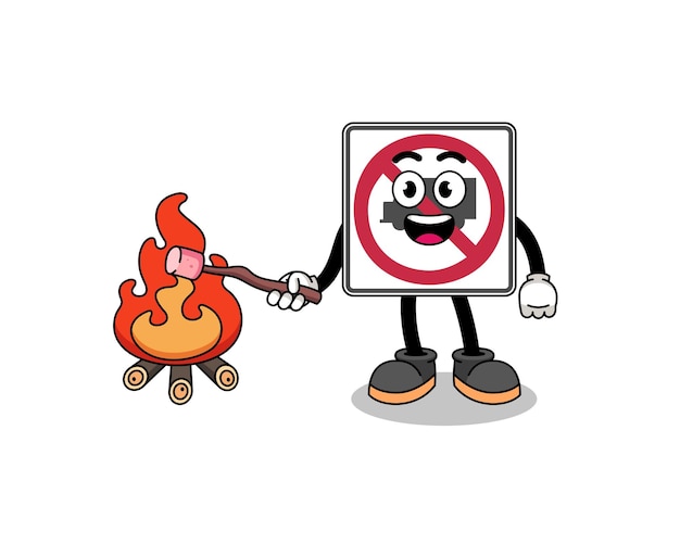 Illustration of no trucks road sign burning a marshmallow