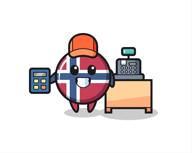 Illustration of norway flag badge character as a cashier