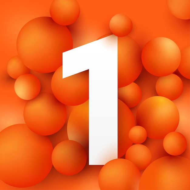 Vector illustration the number 1 on  ball orange.