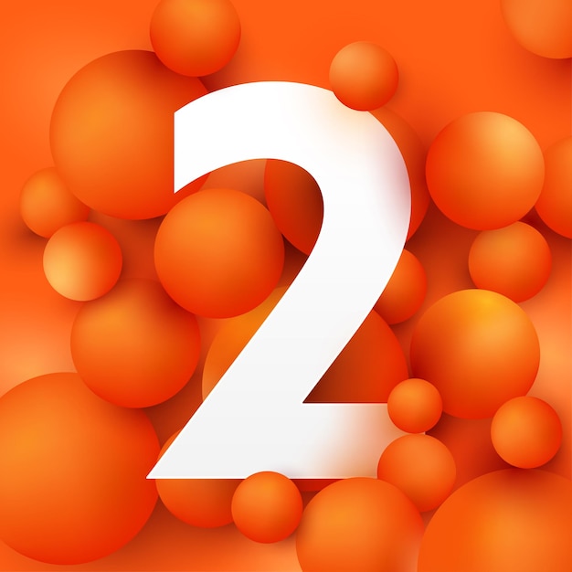 Illustration the number 2 on  ball orange. 