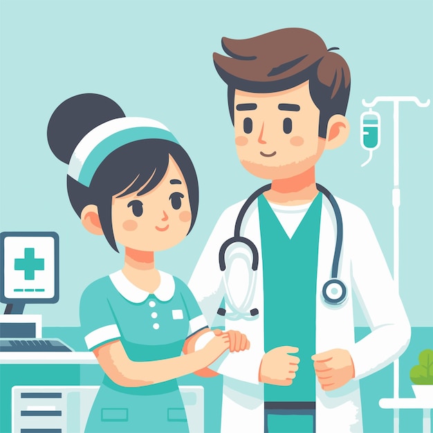 Vector illustration of a nurse and doctor couple