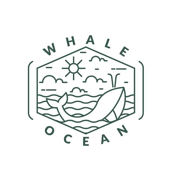 Vettore illustrazione di oceano e balena in stile monoline o line art