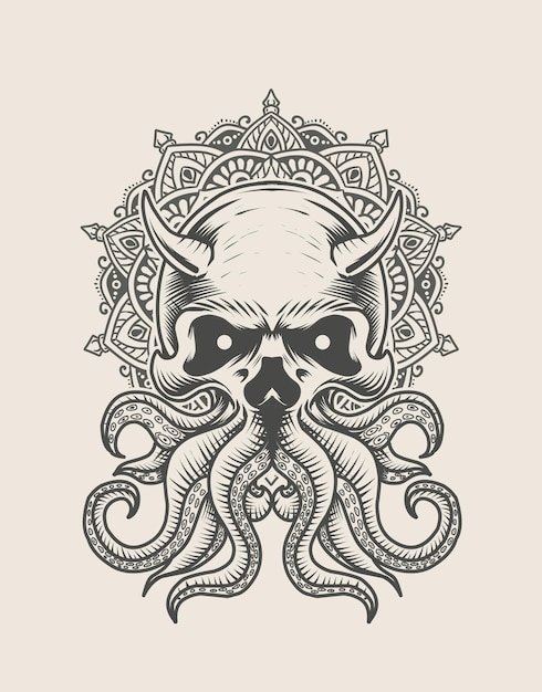 Vector illustration octopus skull with mandala