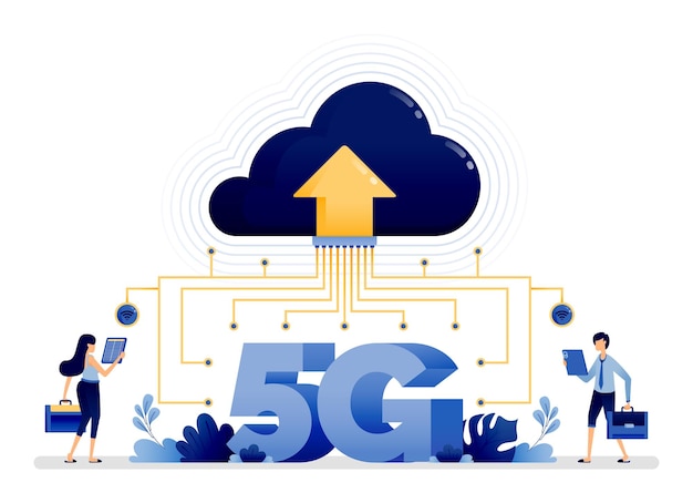 Иллюстрация облачной интернет-технологии 5g для более структурированной и эффективной загрузки данных