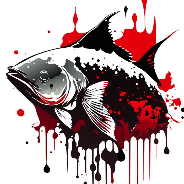 ベクトル 白い背景に血が滴るインクのタトゥーを持つ低音の魚のイラスト