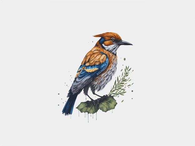 ベクトル 木の中の鳥の水彩画のイラスト