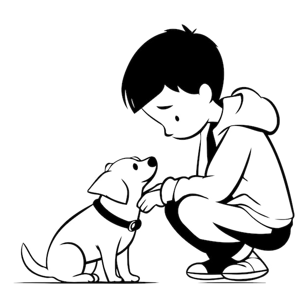 ベクトル 白い背景の少年と彼の犬のイラスト