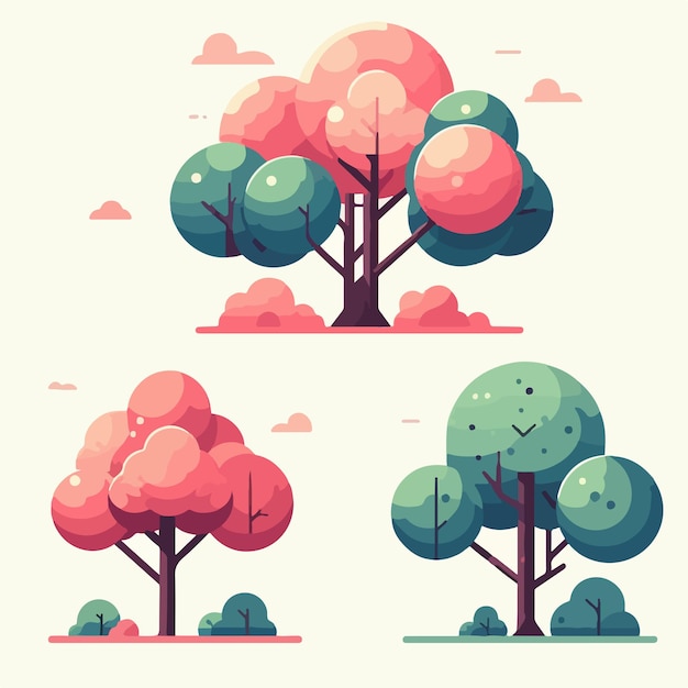 Иллюстрация коллекции деревьев в плоском стиле дизайна