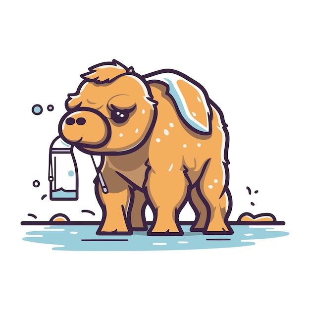 ベクトル ボトルからミルクを飲む可愛い漫画の犬のイラスト