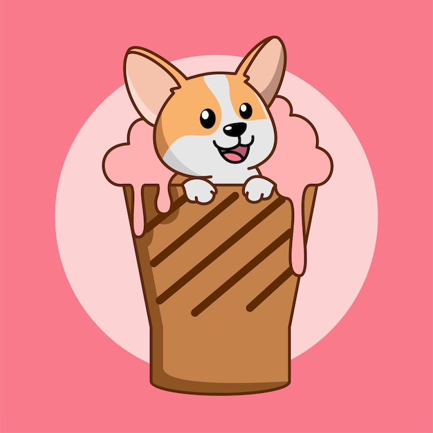 ベクトル アイスクリームカップの可愛い犬のマスコットのイラスト