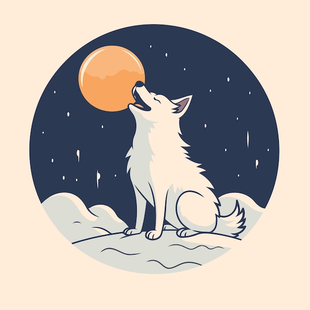 Вектор Иллюстрация милого волка в лунном свете векторная иллюстрация