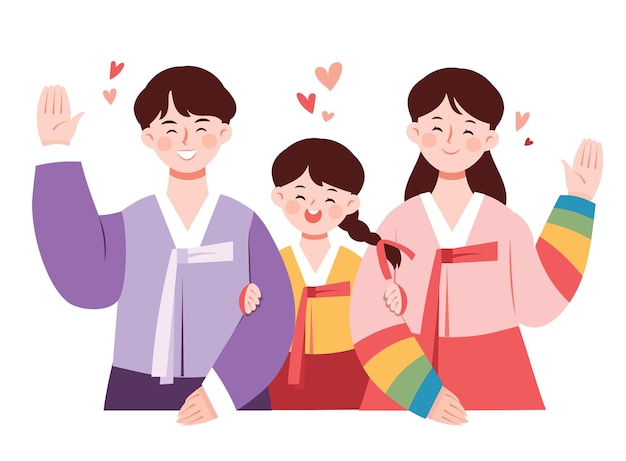 ベクトル 韓国の伝統衣装「韓服」を着た家族のイラスト