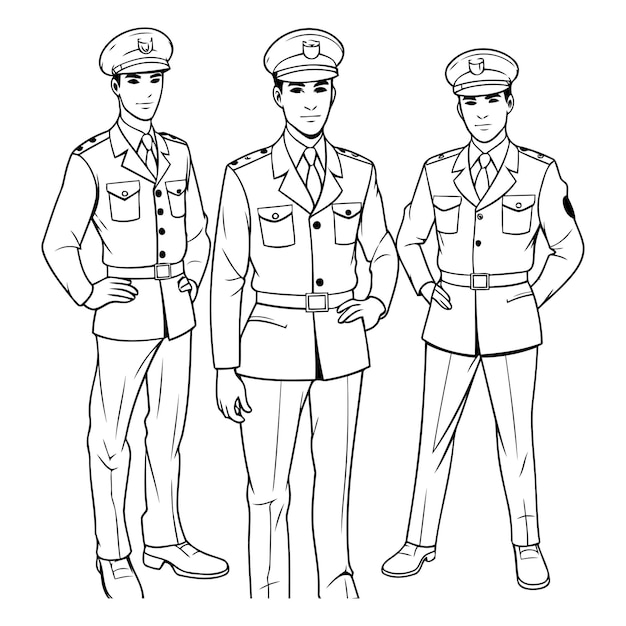 Вектор Иллюстрация группы полицейских, стоящих в стройке в стиле искусства